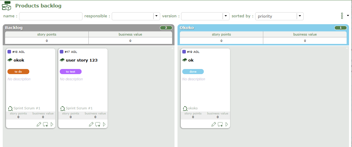 Product Backlog with options
