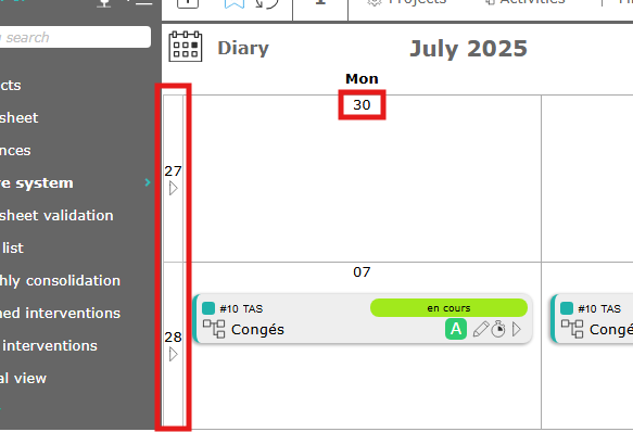 arrow to change the calendar display format