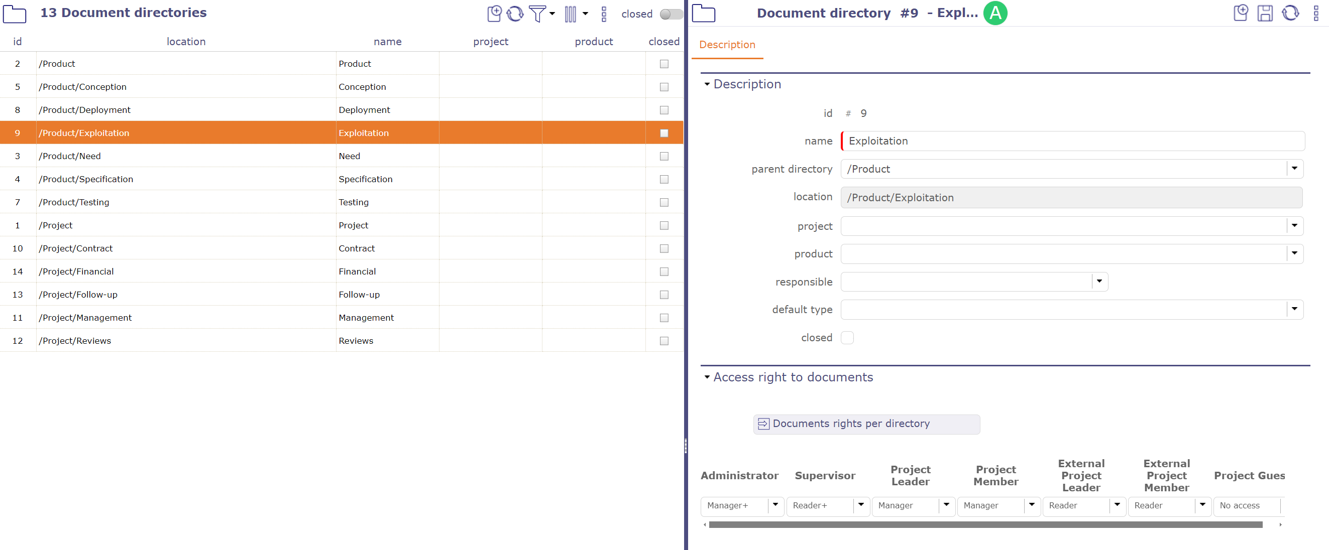 Document directory screen