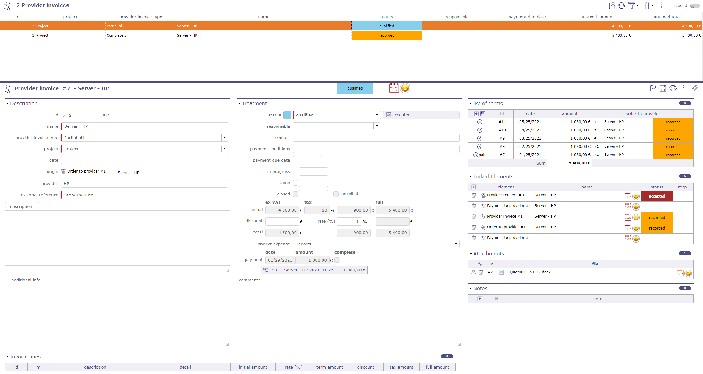 Provider invoice screen