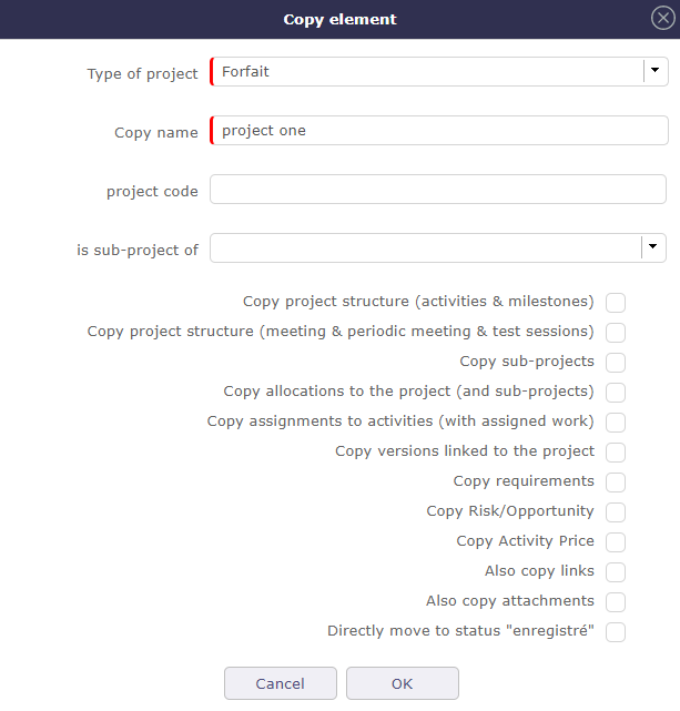 Dialog box - Copy element