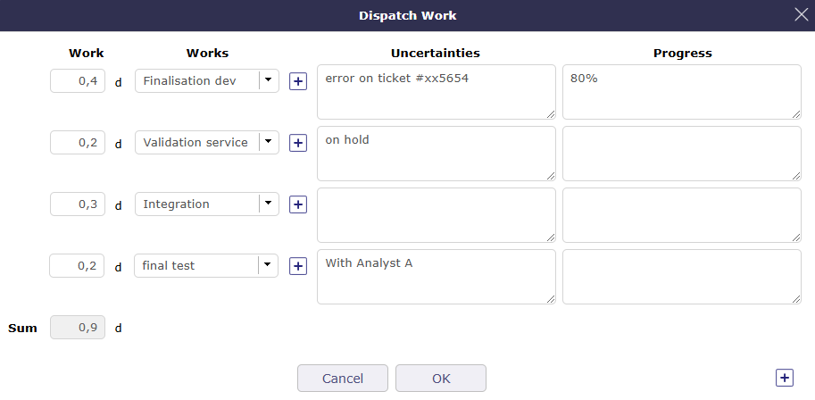 Dispatch work Popup