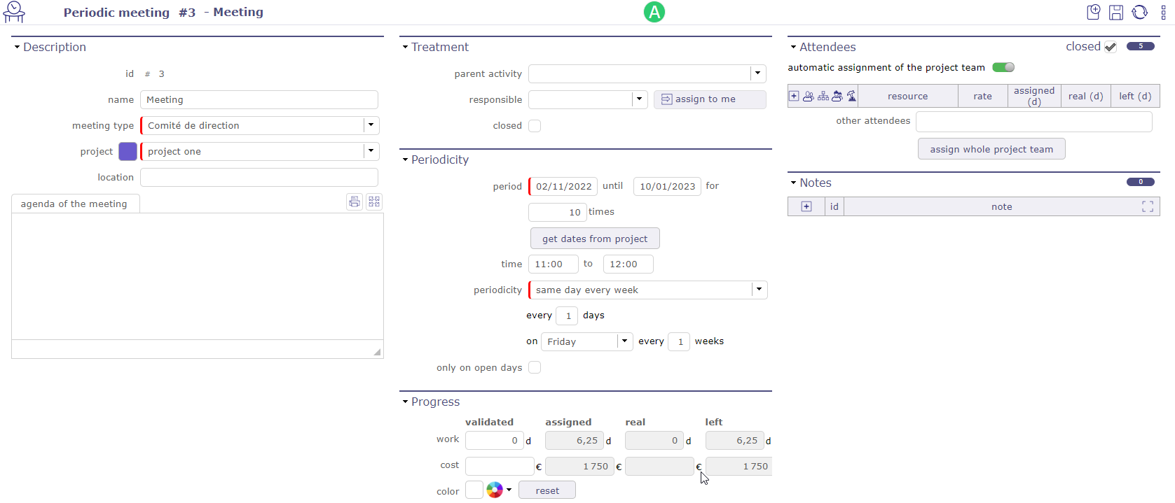 Periodic Meeting screen