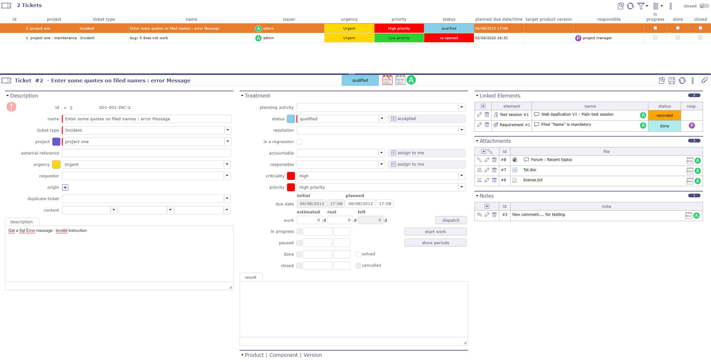 Tickets management screen