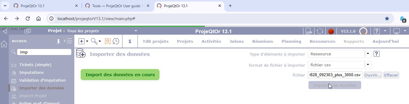 Import datas progress